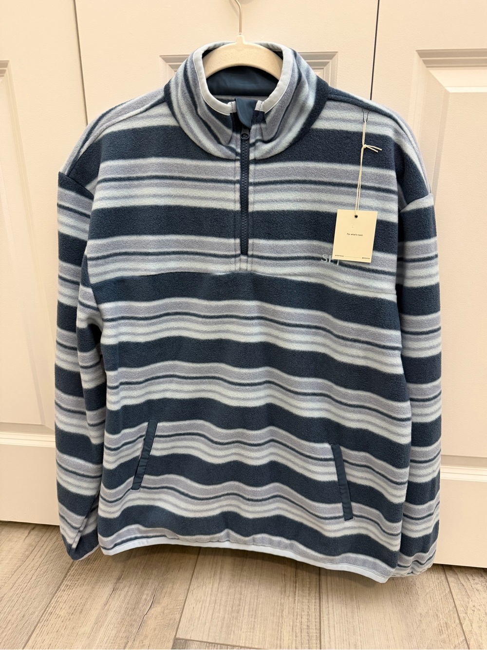 Set Active Microfleece Stripe Half Zip Hammock Blue Small BNWT Trendy - Picture 4 of 11